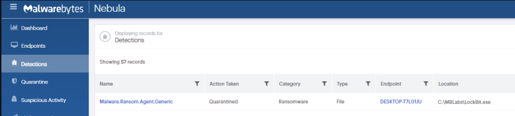 ThreatDown EDR detecting LockBit ransomware