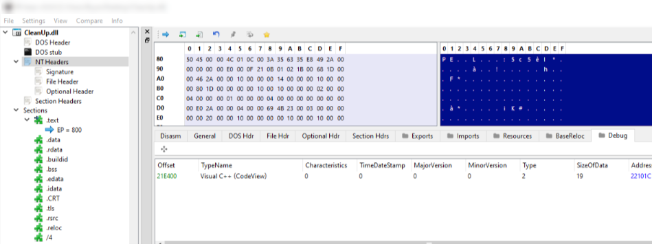 Raw data contents of Cleanup.dll. Credit: Jerome Segura