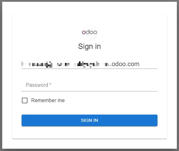 A login form pre-filled with a odoo.com email address and logo