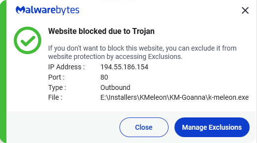 Malwarebytes blocks 194.55.186.154
