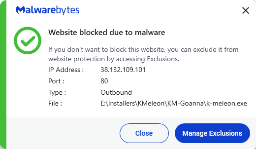 Malwarebytes blocks 38.132.109.101