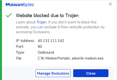Malwarebytes blocks 45.131.111.142