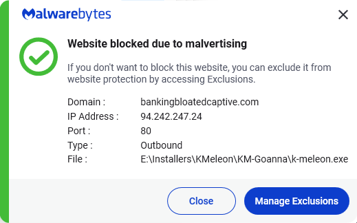 Malwarebytes blocks bankingbloatedcaptive.com