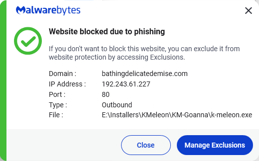 Malwarebytes blocks bathingdelicatedemise.com