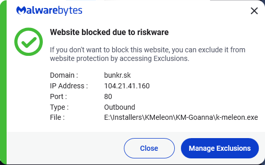 Malwarebytes blocks bunkr.sk