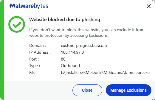 Malwarebytes blocks custom-progressbar.com