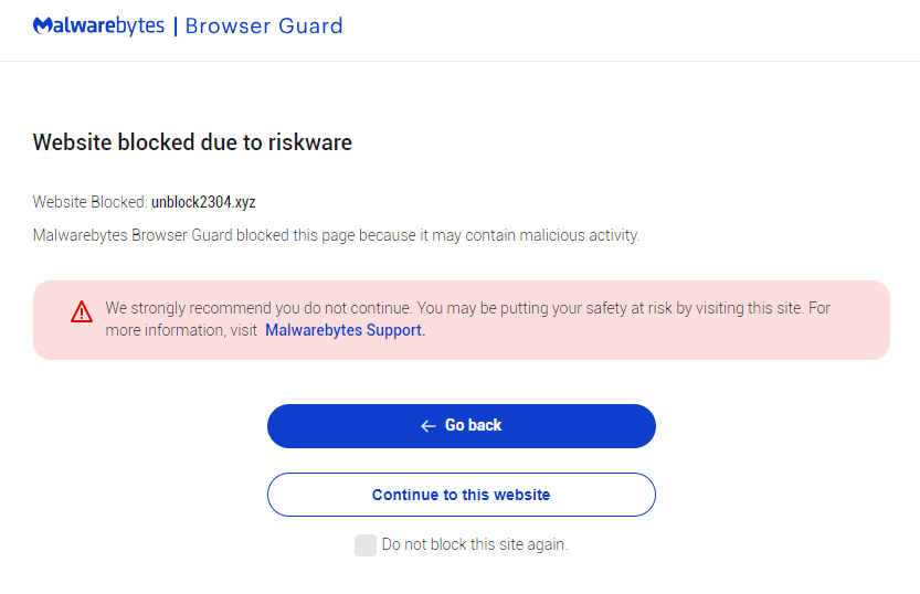 Malwarebytes blocks unblock2304.xyz