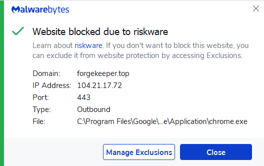 Malwarebytes blocks forgekeeper.top