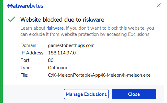 Malwarebytes blocks gamestobesthugs.com