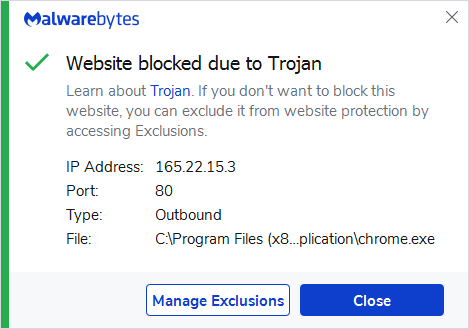 Malwarebytes blocks 165.22.15.3