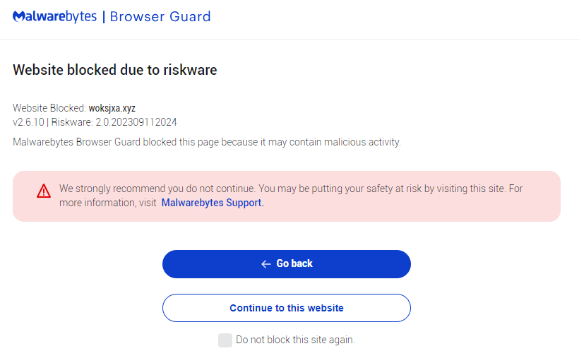 Malwarebytes blocks woksjxa.xyz