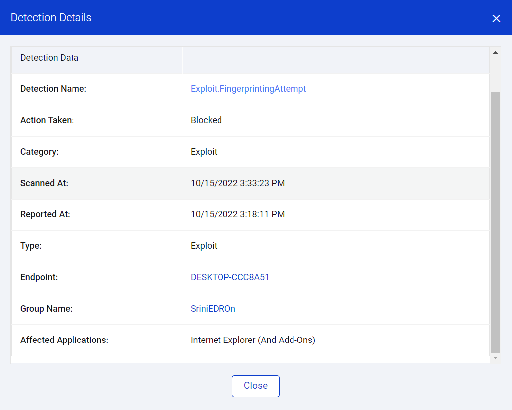 Blocked fingerprinting attempt