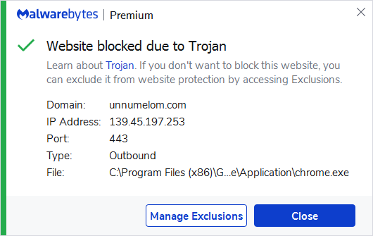 Malwarebytes blocks unnumelom.com