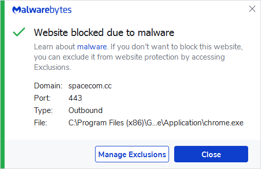 Malwarebytes blocks spacecom.cc