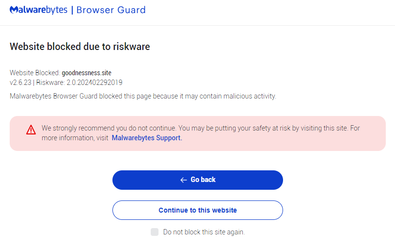 Malwarebytes blocks goodnessness.site