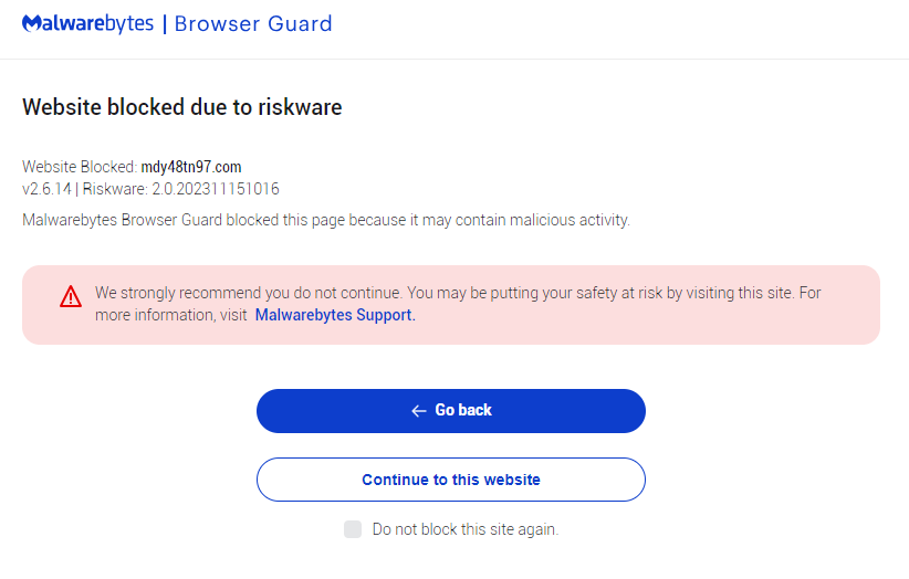 Malwarebytes blocks mdy48tn97.com