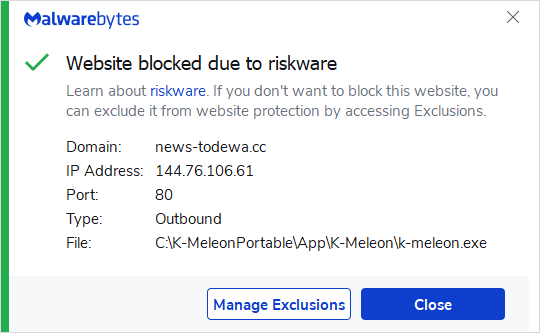 Malwarebytes blocks news-todewa.cc
