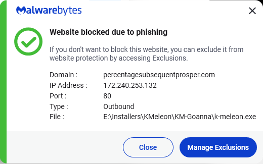 Malwarebytes blocks percentagesubsequentprosper.com