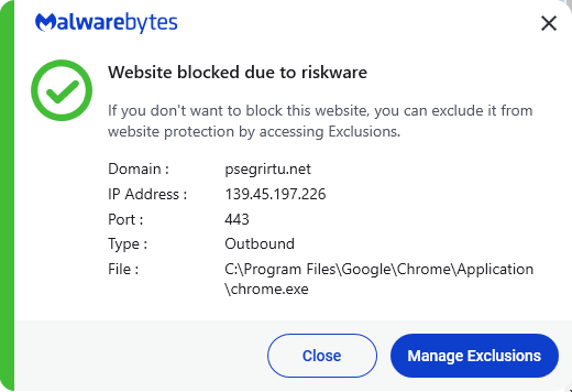 Malwarebytes blocks psegrirtu.net
