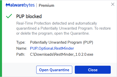 block PUP.Optional.RestMinder
