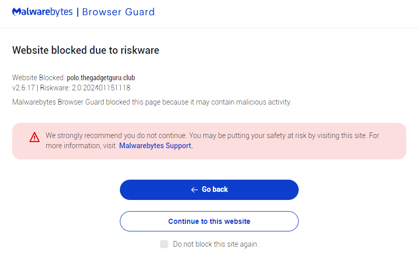 Malwarebytes blocks thegadgetguru.club