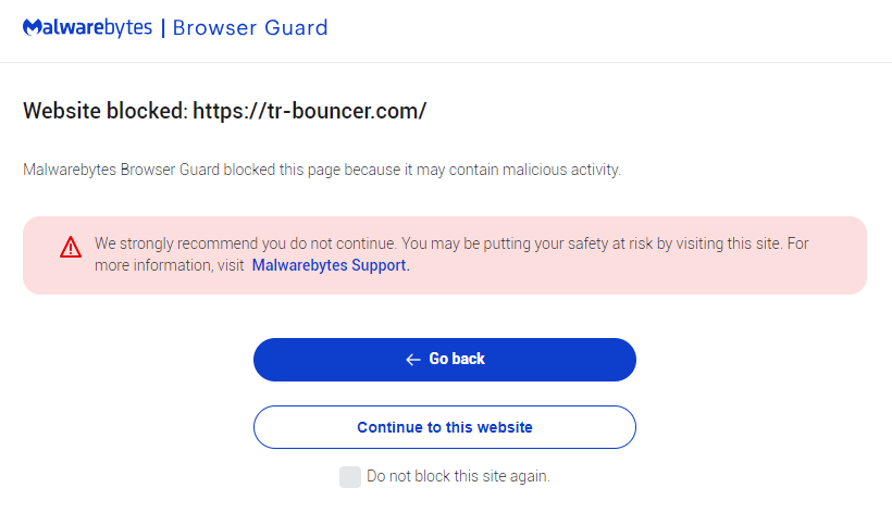 Malwarebytes blocks tr-bouncer.com