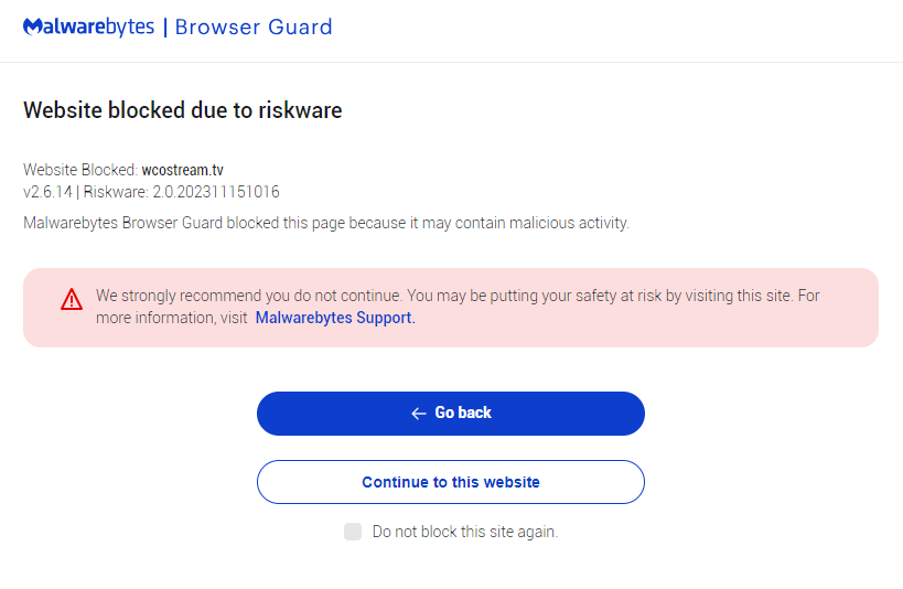 Malwarebytes blocks wcostream.tv