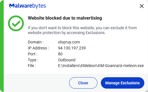 Malwarebytes blocks olopruy.com