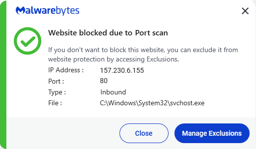 Malwarebytes blocks 157.230.6.155