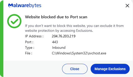 Malwarebytes blocks 204.76.203.219