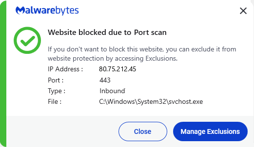 Malwarebytes blocks 80.75.212.45