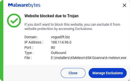 Malwarebytes blocks voguelift.biz