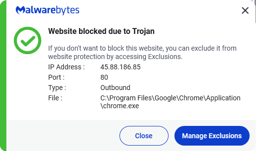 Malwarebytes blocks 45.88.186.85