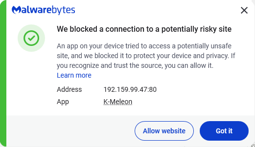 Malwarebytes blocks 192.159.99.47
