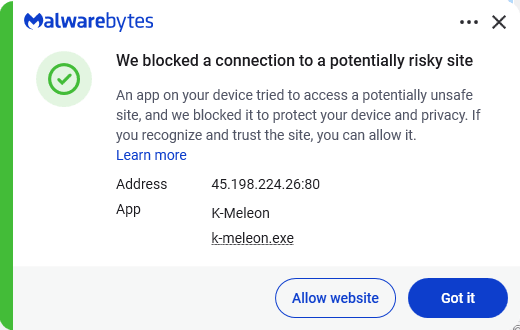 Malwarebytes blocks 45.198.224.26