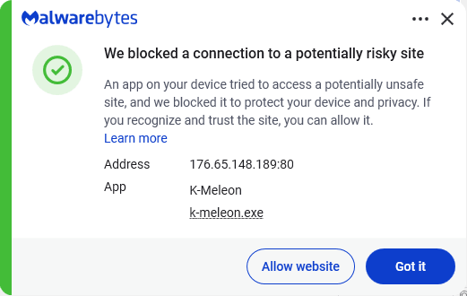 Malwarebytes blocks 176.65.148.189
